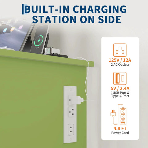 Built-in charging station on the side of the Slick Fold Up Sewing Table With Built In Charging Port And Smooth Rolling Lockable Wheels Nifty Storage Trays Pegs And Deep Bin Beats The Clutter For Quilting Embroidery And Crafting.