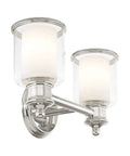Transitional Two Light Bath Vanity Light In Polished Nickel Finish From Middlebush Collection, wall-mounted, 14.5 inch wide, 6.5 inch depth