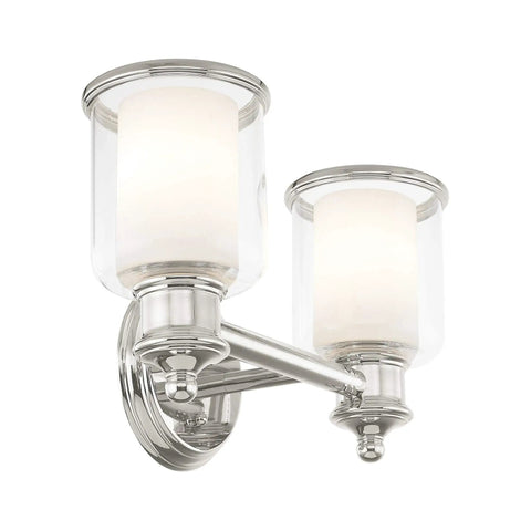 Transitional Two Light Bath Vanity Light In Polished Nickel Finish From Middlebush Collection, wall-mounted, 14.5 inch wide, 6.5 inch depth