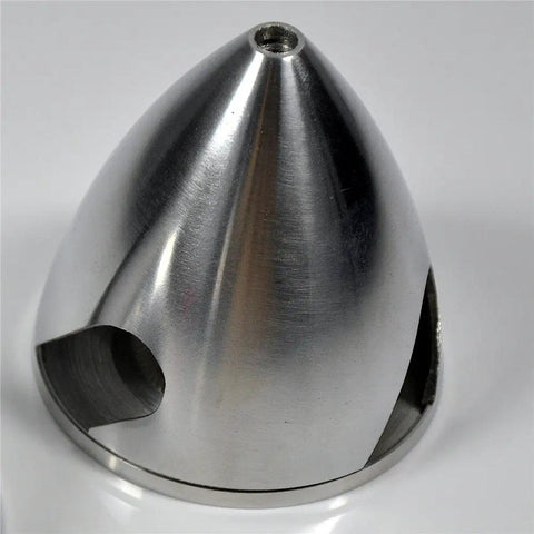Built Tough CNC Aluminum Spinner For RC Airplane Propeller 2.25 Inch 57mm Fits 3 Blade Props, Precision Flight Ready Aluminum Alloy Quality, Easy Install And Smooth Spin in metallic brushed finish close-up