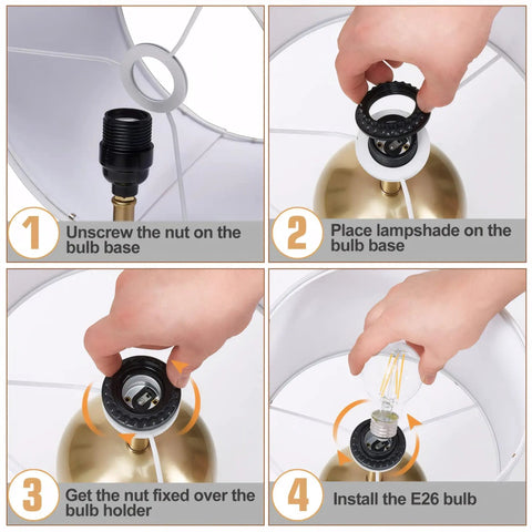 Step-by-step assembly of Nightstand Table Lamp With Two USB Ports, 3-Way Dimmable Touch Control, Black Star Design, LED bulb installation