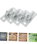 Real Deal 4 Pack Heavy Duty Iron Wall Mount Gate Hinges With Quiet Glide Silent Design And No Sweat Hardware Kit For Outdoor Fence Gates Built Tough For Daily Grind Easy Peasy Install, close-up view on silver hinges.