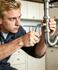 Close-up of a plumber using Super Tough Heavy Duty Forged Steel Thread Retapper And Broken Bolt Extractor on pipes.
