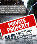 Tough As Nails Private Property No Trespassing Signs Straight Up Durable Aluminum Yard Security Placards 10 X 14 Inches in rain.