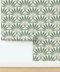 Knockout Modern Geometric Wallpaper With Rock Solid Polyester And Natural Fiber Build Featuring A Slick Linen Finish Pvc Free Heavy Duty Material Worth Every Penny For Busy Homes Or Commercial Renovation Projects on a wall with a leaf pattern.