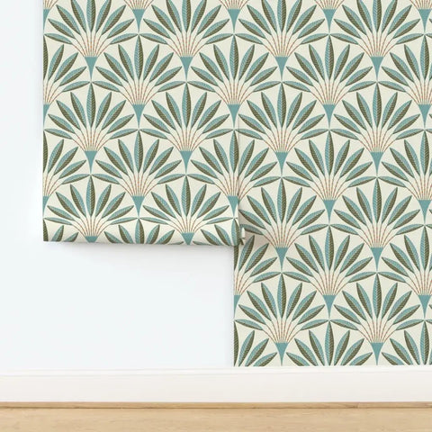Knockout Modern Geometric Wallpaper With Rock Solid Polyester And Natural Fiber Build Featuring A Slick Linen Finish Pvc Free Heavy Duty Material Worth Every Penny For Busy Homes Or Commercial Renovation Projects on a wall with a leaf pattern.
