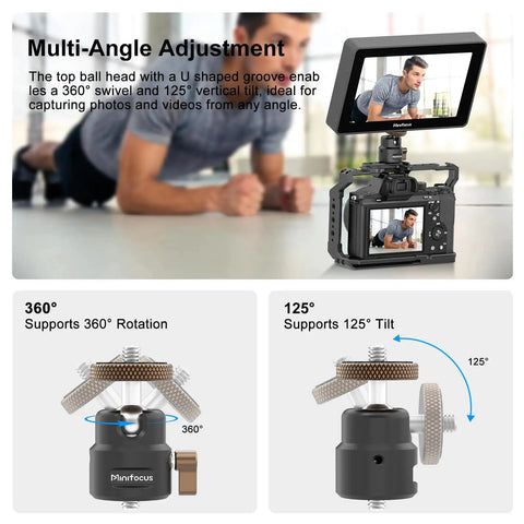 All Metal CNC Built One Quarter Inch Swivel Mini Ball Head Tripod Mount With 360 Degree Rotation And 125 Degree Tilt For Camera Cages on camera rig