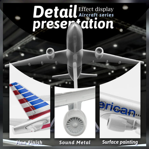 1/400 Die Cast Alloy Airplane Model Kit For Collection And Display, front view, close-ups of tail, engine, and fuselage details