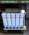 Heavy-duty cart with blue bins on 4 Inch Caster Set Of 4 Replacement Wheels With Polyurethane Tread On Cast Iron Cores