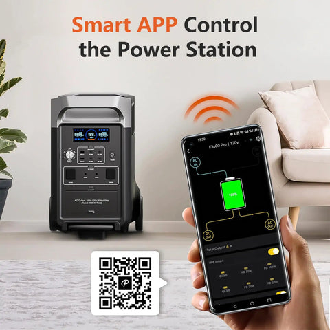 Smartphone controlling 3600W Portable Power Station With 3840Wh LiFePO4 Battery 5X 120V Outlets Expandable To 11520Wh Off Grid