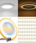 Top Shelf 6 Inch Led Recessed Can Lights, Slick Dimmable Color Temp Downlights With Built In Night Mode, Damp Rated For No Sweat Install, 96 Pack showing multiple lighting styles.