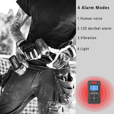 Worker using 4 Gas Portable Monitor With Rechargeable Battery And LCD Display Detects H2S O2 CO And LEL Four Gas Detector With 120dB alarm