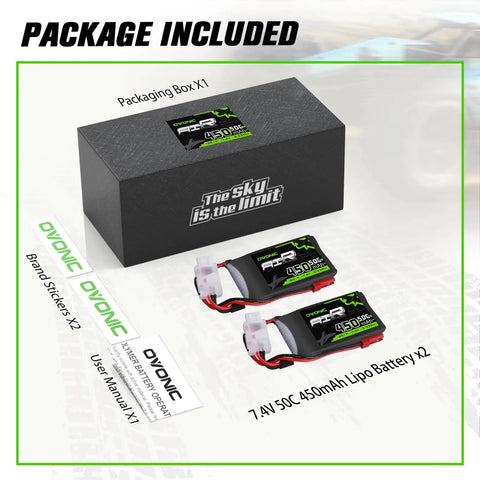 Package of 2S LiPo Battery 450mAh 7.4V 50C with JST Connector for RC Plane, Helicopter, Quadcopter, FPV Racing Drone Soft Case Pack