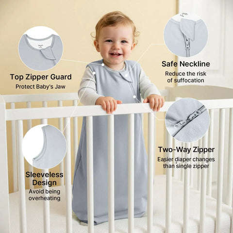 Baby in crib wearing Bamboo Rayon Buttery Soft Baby Sleep Sack 6 To 12 Months 0.5 Tog Lightweight Wearable Blanket