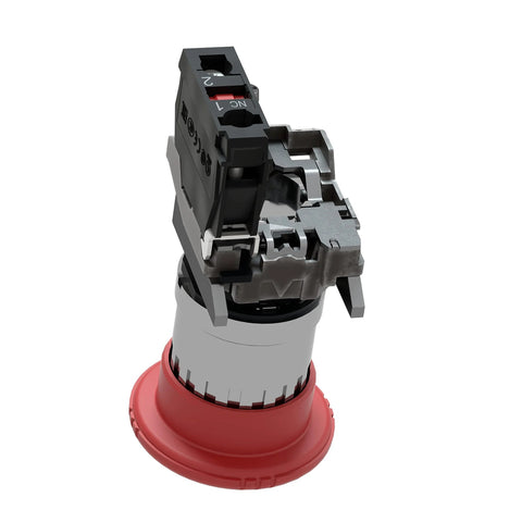 Schneider Electric XB4BS8442 emergency switching-off push button switch with chromium-plated bezel and red base
