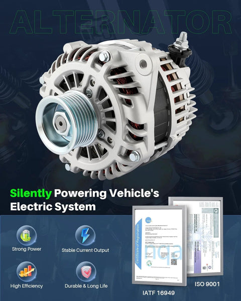 Alternator Replacement For Nissan Altima 3.5L V6 2007-2018, Maxima 3.5L V6 2009-2018, Murano 3.5L V6 2009-2014, Quest 3.5L V6 2011-2017 Replaces 231001AA1A 11341
