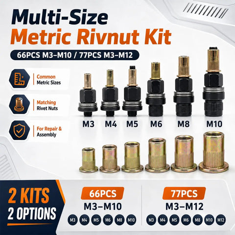 Rivet Nut Tool Set for Installation M3 To M10, Pro Grade Heavy Duty Carbon Steel Nutsert Kit, Quick Release Nut Setter Gun for Metal Fabrication, Home Diy Projects, Furniture Assembly, Reliable Threaded Fastening Points with M3-M10 sizes