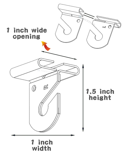 Diagram showing dimensions of Heavy Duty Drop Ceiling Hooks 25 Pack For Suspended Tile Hangers Easy Install Ceiling Clips, 1 inch width.