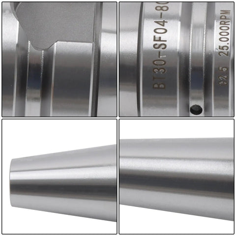 BT30 Shrink Fit Tool Holder With 1/8 Inch Bore And 3.15 Inch Projection forged from heavy duty hardened steel close-up view.