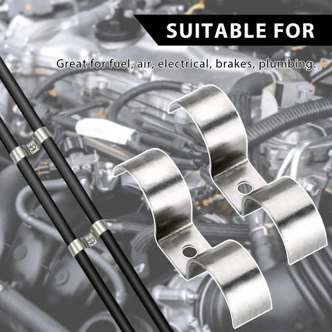 FSTURIOS stainless steel double-line clamps for 3/8 in fuel lines; 12-piece set with mounting screws.