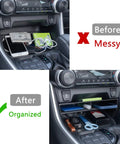 Before and after using Center Console Organizer For Toyota RAV4 2019-2025 And RAV4 Prime, Bigger Slots Tray With 1.14 Inch Divider