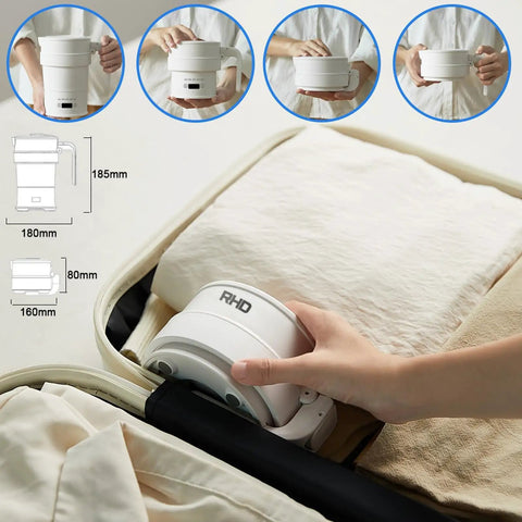 Foldable Electric Kettle 700ml Portable Collapsible Water Boiler With Keep Warm And Delay Start BPA Free 600W 304 Stainless Steel White For Travel Camping fitting in a suitcase