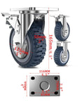 Heavy Duty 125mm Swivel Polyurethane Casters With Brakes for Furniture and Trolleys, detailed dimensions and design view.
