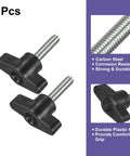 Five Pack M5 X 25mm Carbon Steel T Handle Thumb Screws For Machine Clamps set showing black thumb screw heads and threaded shafts.