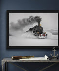 Steam Locomotive In Snow Winter Train Wall Art For Living Room And Bedroom Framed Poster Or Canvas Print Modern Eclectic Decor