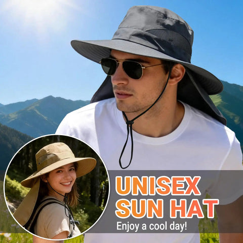 Sun Hat For Men And Women With Neck Flap UPF 50 UV Protection Wide Brim Safari Style For Hiking And Fishing Waterproof Lightweight Foldable All Day Sun Shield Dark Gray