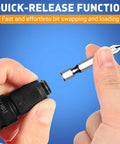 Hand holding 3-Piece Quick Release Impact Bit Holder Set 1/2 Inch, 3/8 Inch, 1/4 Inch Square Drive To 1/4 Inch Hex Shank Adapter