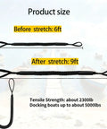 Dock Line For Shore Docking With Bungee Mooring Rope Double Loop Ends For Kayak And Dinghy 6 ft pre-stretch to 9 ft