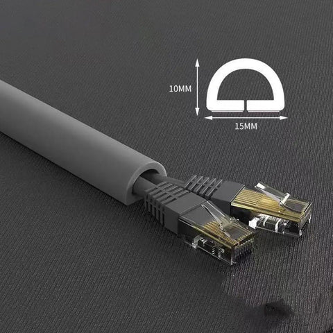 Low Profile Gray Floor Cable Cover And Durable Pvc Wire Protector With Anti Slip Cord Hider For Tight Home Office Setups with Ethernet cables.