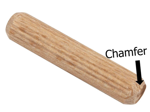 200 Pack Heavy Duty 5/16 Inch Fluted Wood Dowel Pins Built Tough From Kiln Dried Beechwood showing chamfered tip detail.
