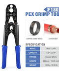 Pex Crimping Tool Dual Size One Half Inch And Three Quarter Inch Heavy Duty For Copper Ring Crimping, ASTM F1807 shown