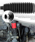 Rack And Pinion Boot Kit With Clamps For Lexus ES300 RX330 RX450H And Toyota Avalon Camry Corolla Inner Tie Rod Boot Replacement OEM 1033069 Durable Seal Easy Install, showing installation detail and black boot with clamps.