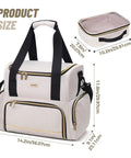Large Medicine Storage Bag With Two Removable Cases Travel Organizer With Multiple Compartments Durable Beige With Shoulder Strap And Handles Ideal For Home Or On The Go, dimensions shown.