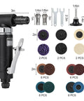 Heavy Duty Right Angle Air Die Grinder Kit 37 Piece Set With 1 4 And 1 8 Inch Collets Compact 90 Degree Head components layout
