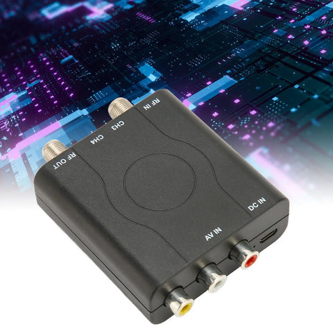 NTSC TV Modulator For Composite To RF Coax, PLL VHF Channel 3 Or 4, Premium ABS Case, AV Cable Included, digital background
