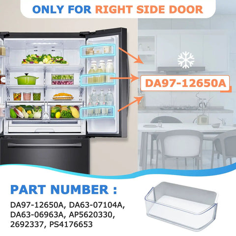 Right Side Refrigerator Door Shelf Basket Bin Replacement For RF260 RF261 RF263 Beaesr With 6 Magnets, Easy Install