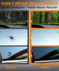 Image showing before and after of cracks repaired using 5 Minute Windshield Crack Repair Kit For Chips And Cracks, Pro Grade Auto Glass Rock Chip Repair Tool