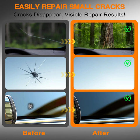 Image showing before and after of cracks repaired using 5 Minute Windshield Crack Repair Kit For Chips And Cracks, Pro Grade Auto Glass Rock Chip Repair Tool