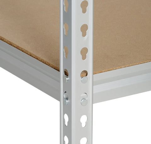 Detailed corner view of the Beefy Aluminum 5 Shelf Storage Rack With Double Posts 36 By 18 By 72 Inches Anodized Shelving Unit
