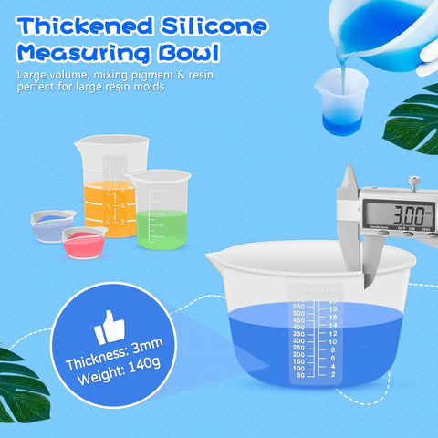 Dope Silicone Resin Mixing Cups Set 600ml 250ml 100ml Thickened Reusable Epoxy Cups With Stir Sticks And Pipettes For Jewelry Making And Resin Art Projects, large 600ml silicone bowl