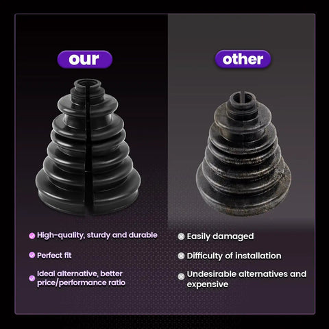Comparison of Universal CV Axle Boot Repair Kit for 22mm to 28mm shafts with another boot, showing durability and fit differences.