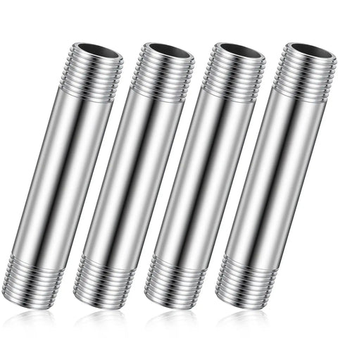 Four Inch Long 304 Stainless Steel Pipe Nipples Half Inch NPT To Half Inch NPT Male Threaded Four Pack Heavy Duty Fittings