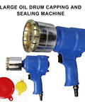 Heavy Duty Pneumatic Barrel Crimpie Sealer For 55 Gallon 200L Oil Drums showing blue handheld tool with sealing heads.