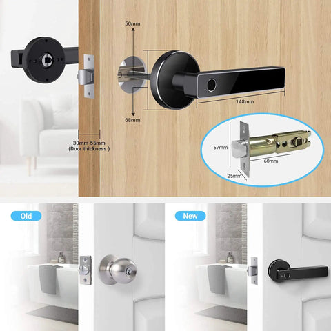 Fingerprint Door Lock With Bluetooth And WiFi, Keyless Entry Smart Front Door Lock, Biometric Door Lock, Smart Door Knob, App Control For iOS And Android, Remote Unlock Via Gateway, No Fuss, Easy Install For Indoor Wooden Doors