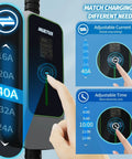 No Fuss Portable Level 2 EV Charger With J1772 Connector For Electric Cars, 40 Amp control panel showing adjustable current options.