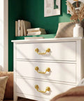 Six Pack 4.5 Inch Center To Center Drawer Pulls Antique Drop Bail Handles Vintage Style Gold Finish on white dresser